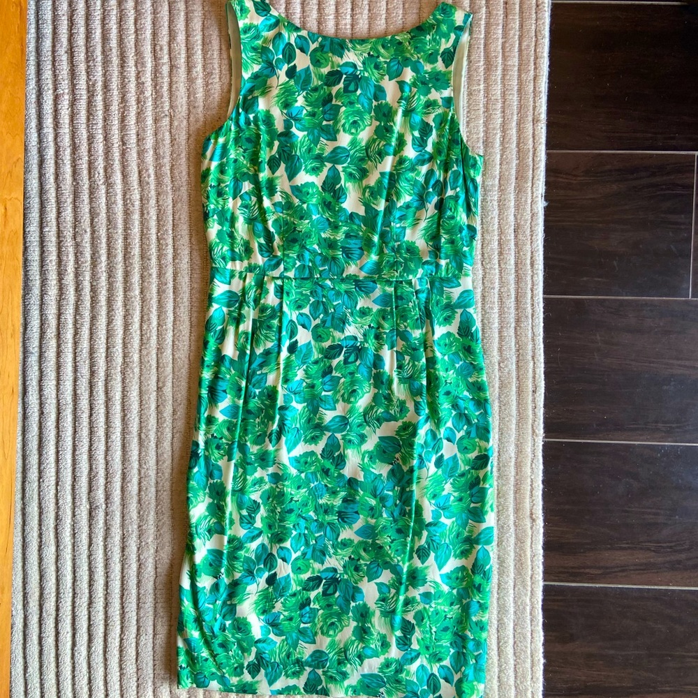 Boden leaf pattern silk-blend midi sheath dress